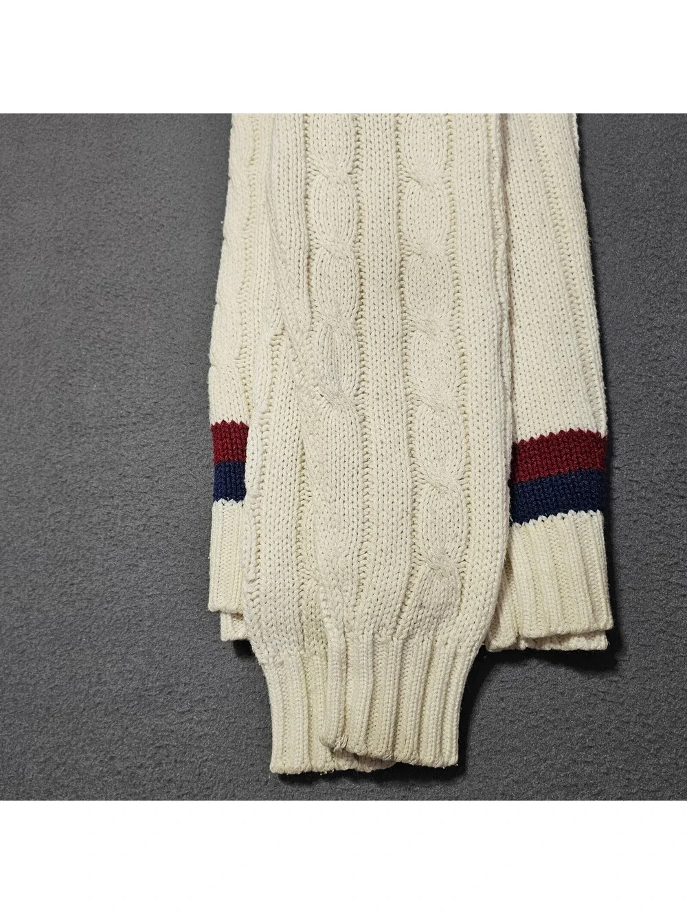 Vintage Pogue's Menstore Small 1970s Cable Knit Sweater Red White Blue Preppy
